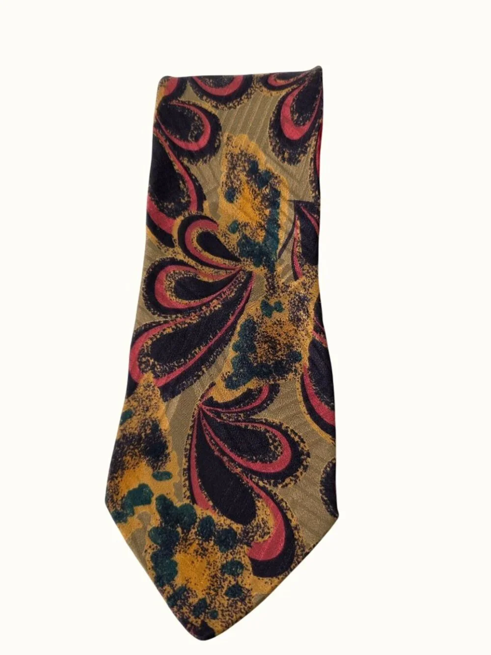 Mondo Marco 90s Silk Tie Florence Italy Rose Black Gold Paisley on Brown 3.75